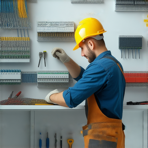 一位專業水電工在進行電路維修，工具齊全，專注專業，透顯出水電工的高日薪和專業價值，讓人了解這個行業的潛力和發展空間。