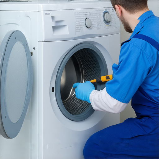 洗衣機漏水修理專家正在檢查水管，用專業工具輕鬆解決問題，展示安全的水管維修過程，讓用戶了解如何有效處理洗衣機漏水問題。