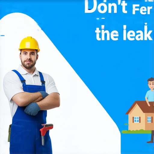 專業水管修補服務的海報，上面展示了專家正在修復漏水的情境，標語「滲水不用怕」引起注意，強調可靠的修補服務和即時諮詢的重要性。