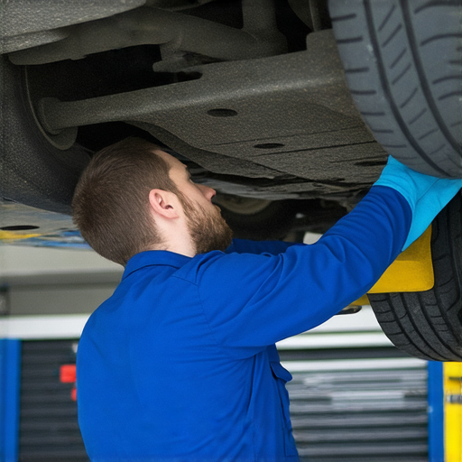 車底漏水維修場景，專業技師檢查車輛底部，展示泄漏位置及維修工具，提供有效解決方案，幫助車主解除車底漏水困擾。