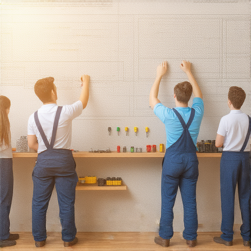 掌握水電技能，提升生活品質，短期課程介紹，展示學生專注學習的場景，課程內容涵蓋基本水電知識和實作技巧，鼓勵報名參加。