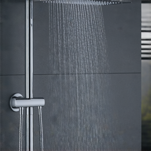 水龍頭轉接蓮蓬頭，展示全新沐浴享受，突出產品特點與設計，鼓勵點擊了解專業維修服務，提升使用者沐浴體驗和水壓效率。