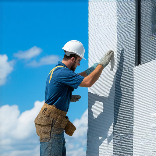 工人正在專業檢查外牆防水層，展示維修服務的質量與專業技能，揭示防水層的秘密，確保建築物的耐久與安全。