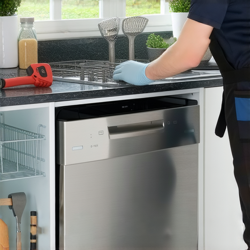 解決洗碗機漏水問題的專業維修服務，展示維修技術人員檢查洗碗機，確保設備正常運作，提供有效的維修解決方案，讓用戶立即了解管理家庭家電的技巧。