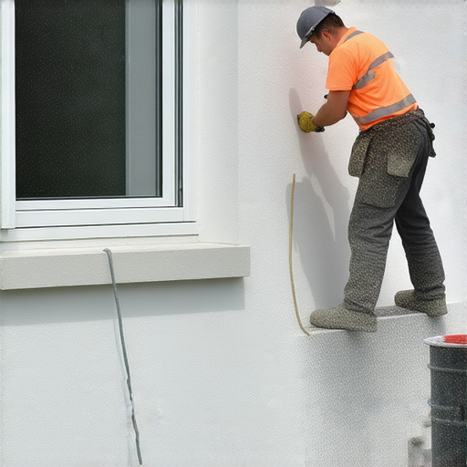 窗台防水施工現場，專業人員正在進行防水處理，確保窗台不再漏水，提供有效解決方案，提升家居防水性能，守護您的家。