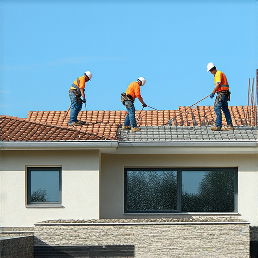 防水專業服務介紹圖，顯示施工團隊及高品質材料，強調防水不再是難題，專業技術保障房屋安全，讓您無後顧之憂。