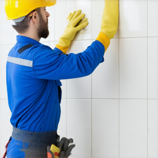 防水磚牆維修專業服務人員正在檢查牆面，展示防水技術與材料，協助顧客打造完美居家環境，提升生活品質與家居美觀。