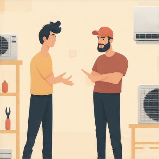 冷氣維修責任大揭秘，租客在遇到冷氣故障時的注意事項，圖中展示維修過程及租客與業主的溝通，幫助租客避免維修麻煩，了解維修責任與權益。