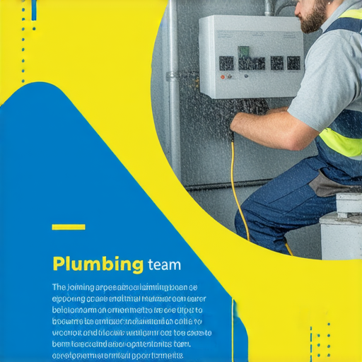 加入水電維修團隊的宣傳圖片，展示專業工程師在現場修理水電設備，強調職業發展機會及成為專業技術人才的潛力，吸引更多人探索職業機會。