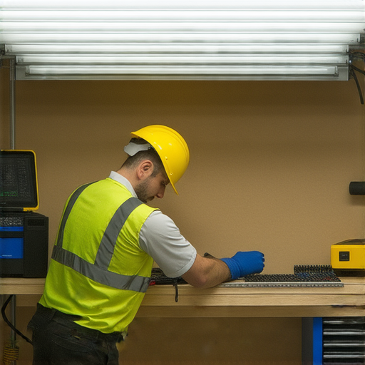 光管水電修繕專業人員在檢查故障設備，確保安全維修，讓客戶安心無懼。立即諮詢專業光管水電修繕服務，解決您的水電問題。