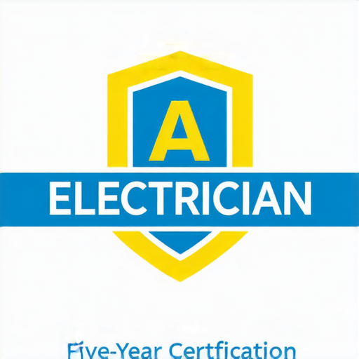 電工A牌五年專業認證標誌，加強維修服務專業性，展現專業技術和服務品質，確保家庭電力安全，提高住家安全保障。