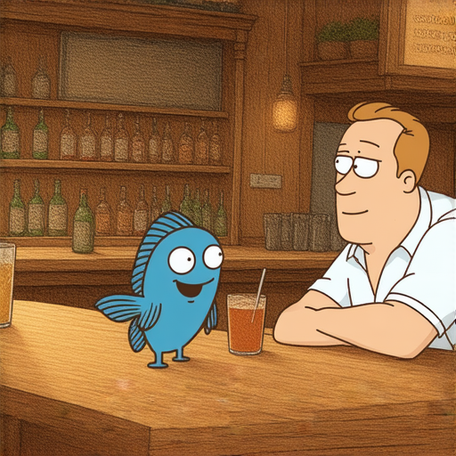 有一天，一隻魚走進酒吧，酒保好奇地問：「你為什麼來這裡？」

魚回答：「我只是想看看你們的水準！」