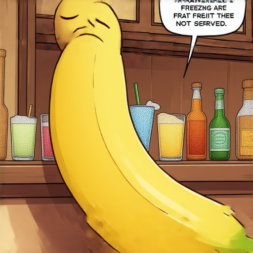 有一天，一隻香蕉走進酒吧，酒保看到後驚訝地說：「抱歉，我們不招待水果。」

香蕉回頭說：「沒關係，我只是來凍結一下氣氛！」