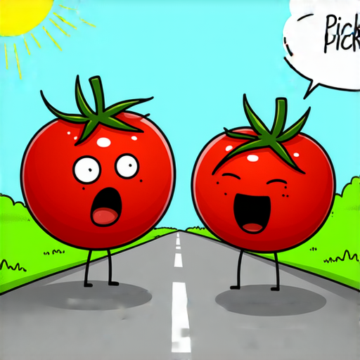 有一天，一隻番茄跟另一隻番茄走在路上。突然，一輛車衝了過來，第一隻番茄大喊：「快跑！有車來了！」另一隻番茄卻靜靜地說：「別急，我們可以先醃一下再說！」
