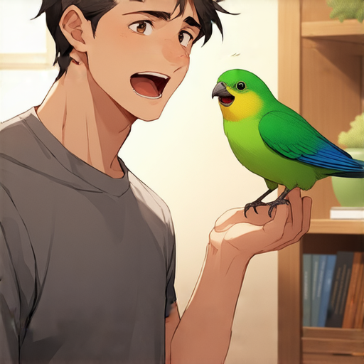 有一天，小明跟朋友說：“我昨天買了一隻會說話的鳥！”

朋友驚訝地問：“真的？那牠說了什麼？”

小明搖搖頭，說：“買的時候牠沒有說話，回家後就一直在嘲笑我！”

朋友撲哧一聲笑了：“那你怎麼辦？”

小明無奈地說：“只好把牠放到書