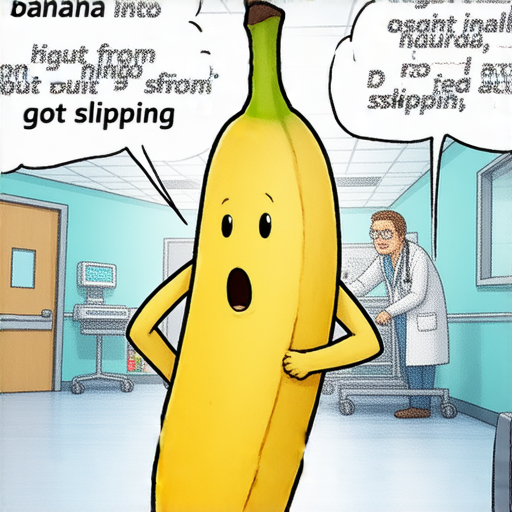 有一天，一隻香蕉走進了醫院，醫生看到它後驚訝地問：「你怎麼了？」

香蕉回答：「我被果皮滑倒了！」