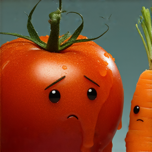 有一天，一隻番茄和一隻胡蘿蔔在一起散步。突然，番茄被車輛輾過了，胡蘿蔔驚慌地說：「你怎麼了？」

番茄說：「我……我被壓成番茄醬了！」 

胡蘿蔔皺眉頭說：「那你得快點去醫院！」

番茄無奈地回