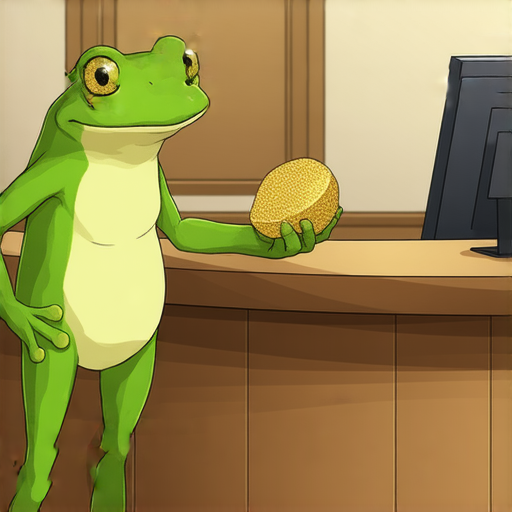 有一天，一隻青蛙走進銀行，跳到櫃檯前，對櫃員說：「你好，我要貸款。」

櫃員驚訝地問：「你有抵押品嗎？」

青蛙自信地拿出一個小金色的物品，說：「這是我的抵押品。」

櫃員拿起那個小金色物品一看，發現它是一隻