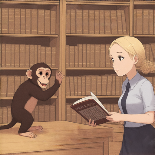 有一天，一隻猴子走進了圖書館，指著一本書用力拍打。圖書館員看見了，忙問：「你想要這本書嗎？」

猴子點點頭，圖書館員便把那本書借給了猴子。幾天後，猴子又來了，這次竟然帶了三本書回來，仍然用力拍打著。

圖書館員覺