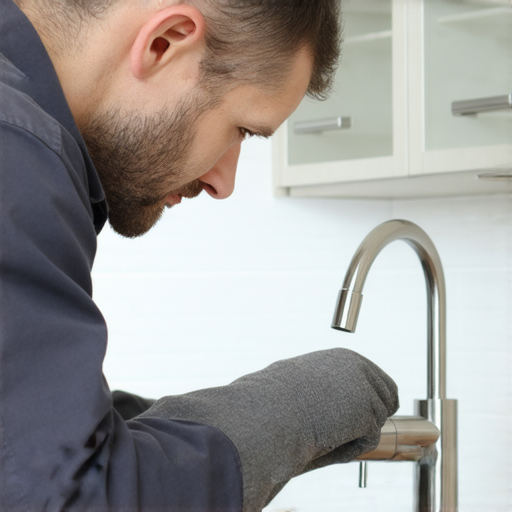 水龍頭難開的場景，顯示水電好專業技師正檢查水龍頭問題，工具齊全，技師專注表情，背景為家庭廚房，強調水電好輕鬆解決水龍頭困擾的專業服務。