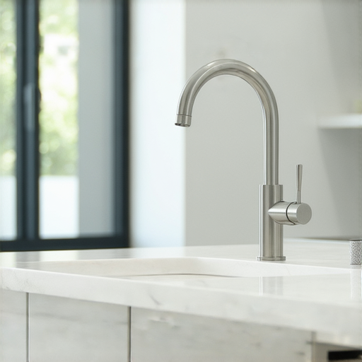 水龍頭翻新過程中的專業服務，展示翻新後的水龍頭，明亮整潔的廚房或浴室環境，彰顯水電技術的高品質，讓家居焕然一新，增添生活便利。