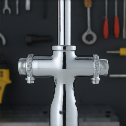 十字水龍頭特寫，展示其設計細節與結構，背景提供維修工具與設備，象徵專業維修的無限可能，適合想了解水龍頭維修的讀者。