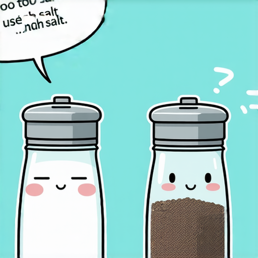 有一隻小鹽巴煮了一鍋湯，結果湯味道怪怪的。它自言自語地說：「我是不是放得太多鹽了？」

旁邊的小胡椒聽了，笑著說：「你是鹽巴，放太多鹽又怎麼了？難道你會自己變成“鹽湯”嗎？」