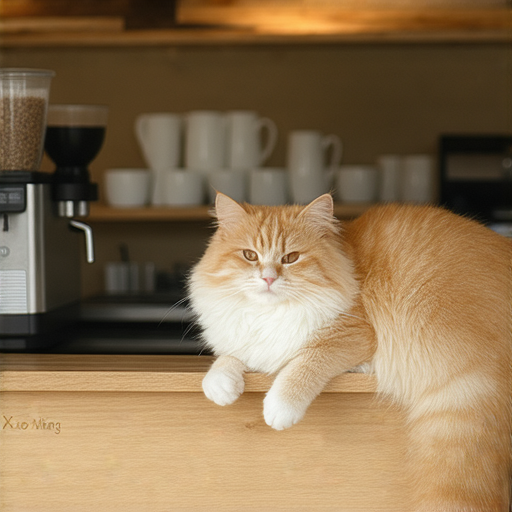 有一天，小明走進咖啡廳，看到一隻貓坐在櫃檯前。

小明好奇地問咖啡師：“這隻貓做什麼在這裡？”

咖啡師笑著說：“牠是我們的‘貓拉朵’！”

小明疑惑地問：“那牠會做咖啡嗎？”

咖啡師回答：“不會，但牠