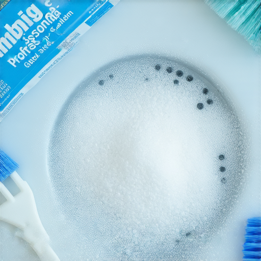 浴室排水孔堵塞的解決方案，小蘇打與水的混合。畫面顯示小蘇打包裝、清潔工具及排水孔。標題提及水電好專業服務，強調快速有效的修復方法。