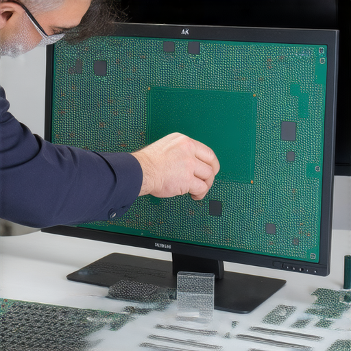 4K顯示器維修專家正在拆解顯示器，專業工具和零件展示，修復過程中揭示驚艷畫質的潛力，探索精彩的4K視界重現技術，提升觀賞體驗。