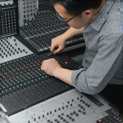 香港專業音響維修師傅正在檢查音響設備故障，展示各種修理工具，環境整潔明亮，專業技術與經驗並重，為音響設備提供可靠維修技巧，解決音響故障的最佳選擇。