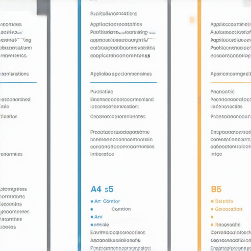 A4尺寸與B5尺寸的比較與應用分析，包含兩種紙張的尺寸規格及其適用情境，展示不同用途的範例與圖示，突出A4與B5的特點與優勢。