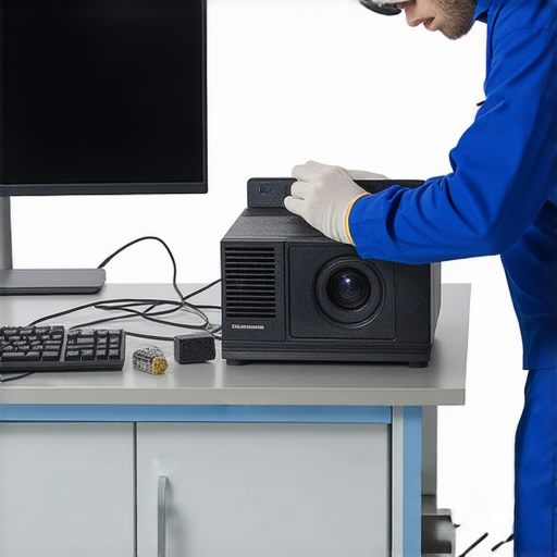 Panasonic投影機故障維修服務專業技術人員正在檢查設備，確保畫面恢復清晰，提供快速且可靠的解決方案，讓使用者重拾完美觀影體驗。