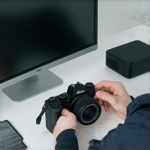 專業技術人員正在維修Leica相機，桌上擺放著音響和投影機，展示高品質的維修服務，幫助客戶發現潛力，立刻了解Leica專業設備的維護與修復。