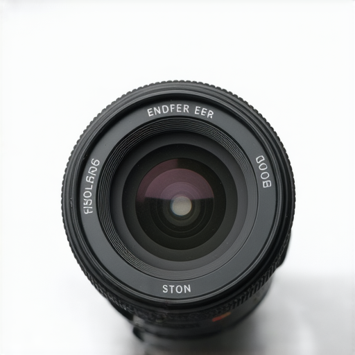 大光圈鏡頭特寫，顯示其透光性與影像質感，攝影師在調整攝影器材，背景有專業維修服務標示，呈現提升攝影技巧的主題。