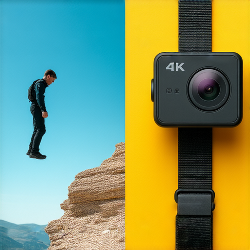 4K運動相機在極限運動場景中的使用，展示出高清畫質的捕捉效果，旁邊是專業維修服務人員，提供可靠的維修保障，確保運動愛好者無後顧之憂。