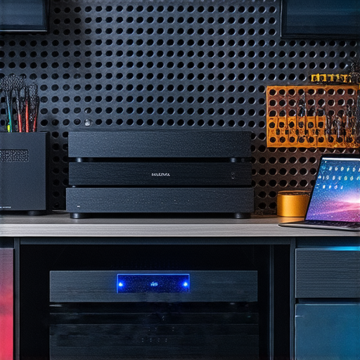 專業維修服務展示HA 5.1家庭影院音響設備，提升音質與性能，讓音響重焕光彩，帶來更佳的影音享受，專業技師正在進行檢查與維修。