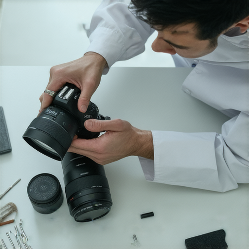 全畫幅相機Canon維修過程，專業技術人員正在檢查相機零件，提升攝影技術的關鍵秘訣，讓愛好者掌握必要的維修知識，實現攝影技藝的大躍進。