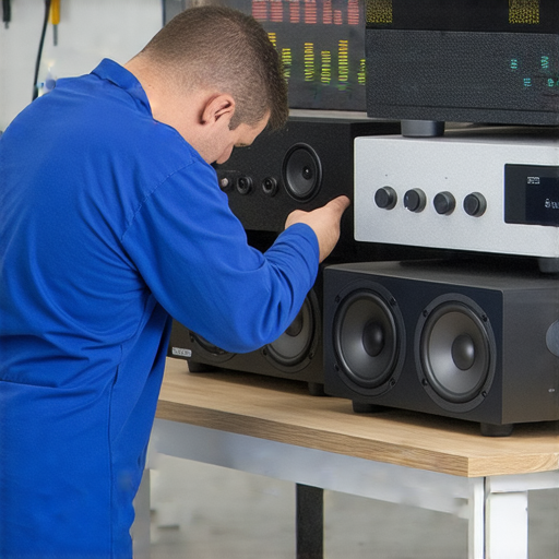 音響故障無需擔心，專業維修服務快速排除問題，技師正在檢查音響設備，確保其正常運作，讓音樂回歸生活的品質。