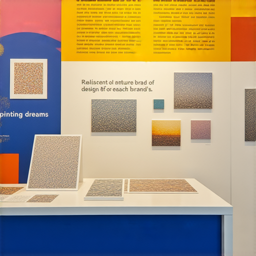 創意展覽架印刷服務展示，視覺吸引力強，品牌形象鮮明，背景色彩豐富，展現多樣化設計與印刷選項，旨在實現每個品牌的夢想，幫助客戶探索未來可能性。