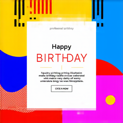 獨特生日卡設計秘訣的圖像展示，卡片上色彩鮮豔，富有創意的插圖，強調專業印刷服務，讓每個生日慶祝更加難忘，吸引人們點擊了解更多資訊。