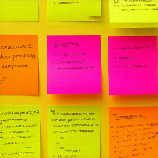 Post-it印刷服務展示，色彩繽紛的便條紙上書寫創意點子，吸引眼球的設計激發靈感，適合多種用途，提升工作與學習效率，讓想法更加生動。
