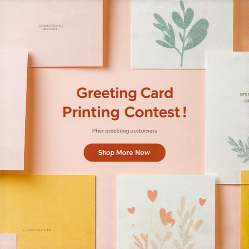 賀卡印刷大開獎的廣告圖片，展示多款獨特設計的賀卡，色彩鮮豔，適合各種祝福的場合，讓每一份祝福更具心意，鼓勵顧客參加印刷活動，探索創意。