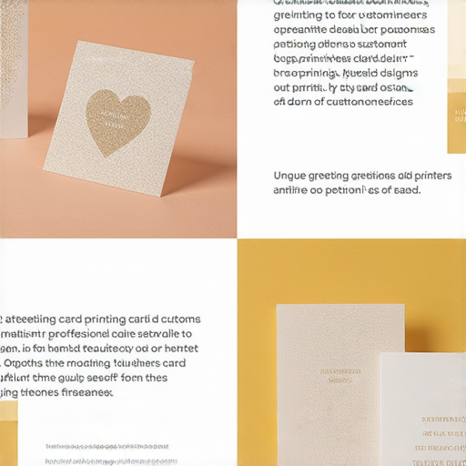 獨特祝福賀卡印刷服務廣告，展示各式設計和印刷選項，強調傳遞心意的特色，吸引客戶了解專業解決方案及服務細節。