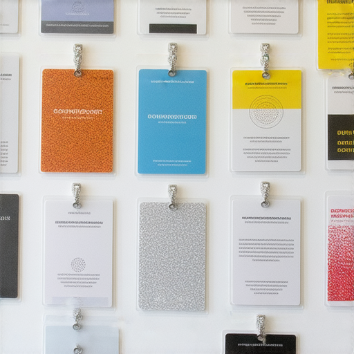 印刷專業服務畫面，展示多款創意工作證設計，色彩鮮豔且具吸引力，強調如何透過專業印刷使工作證不再平淡無奇，瞬間吸引目光。