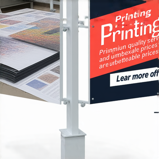 專業簽名布展示圖，突出優質印刷服務和超值價格，吸引顧客了解更多優惠資訊，背景為印刷素材，色彩鮮明且設計時尚。