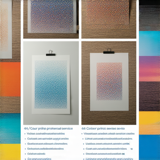 A4彩印服務的圖片展示，呈現專業印刷技術，展現色彩鮮豔的作品示例，吸引客戶立即訂購，體驗創作無限可能，打造個人或商業精彩作品。