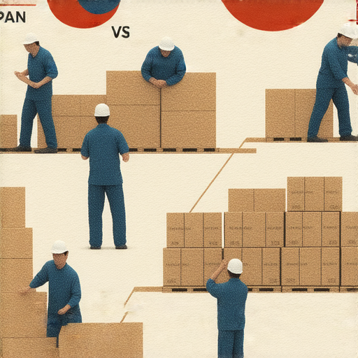 從韓國到日本的搬屋服務，展示精緻的打包文化，員工專業地整理與包裝物品，背景顯示兩國特色，呈現搬家過程中的完美結合。