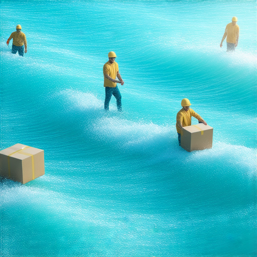 搬屋場景如同藍色大海，展示輕鬆無憂的搬家體驗，配有專業搬家人員和搬運箱子，象徵開啟你的搬家冒險，立即聯繫我們，讓搬家變得簡單愉快。