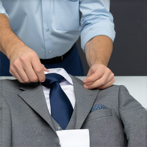 專業搬屋公司的專家正在示範如何完美打包西裝外套，展示適當的技巧與材料，確保衣物安全無損。圖片中可見西裝外套整齊地被包裝，重點在除皺和保護措施。